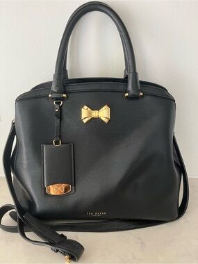 Ted Baker Black Leather Tote Satchel Handles Crossbody